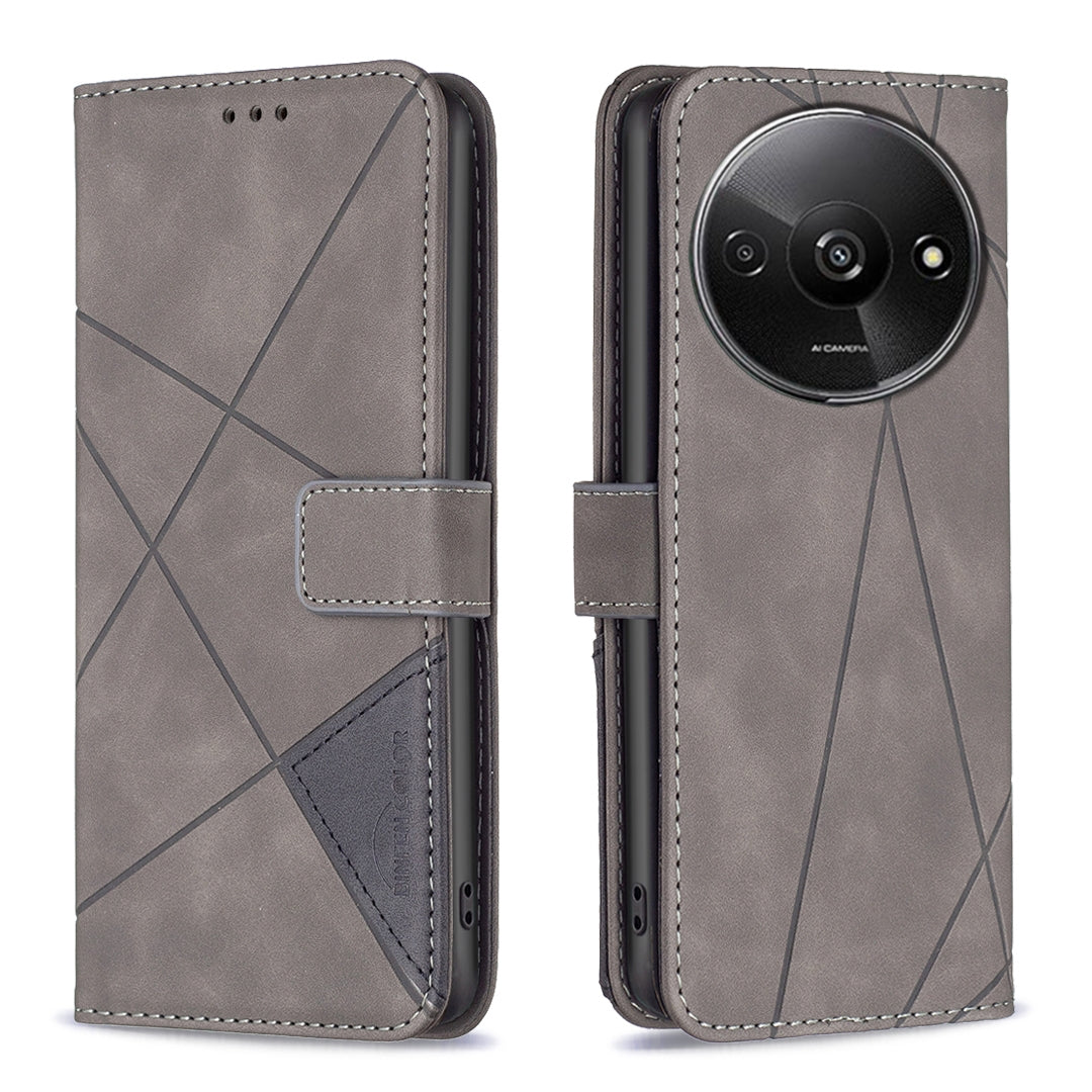 Xiaomi Redmi A3 Rhombus Texture Leather Phone Case with Magnetic Buckle and Card Holder