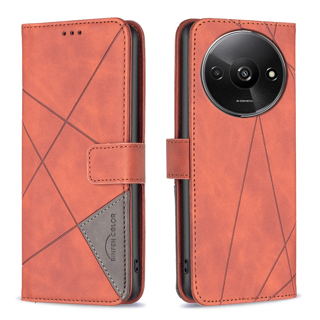 Xiaomi Redmi A3 Rhombus Texture Leather Phone Case with Magnetic Buckle and Card Holder