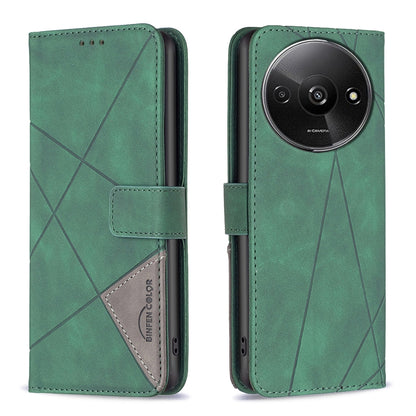 Xiaomi Redmi A3 Rhombus Texture Leather Phone Case with Magnetic Buckle and Card Holder