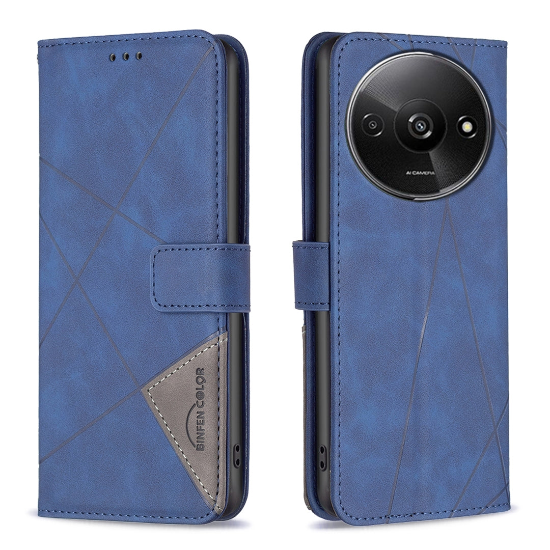 Xiaomi Redmi A3 Rhombus Texture Leather Phone Case with Magnetic Buckle and Card Holder