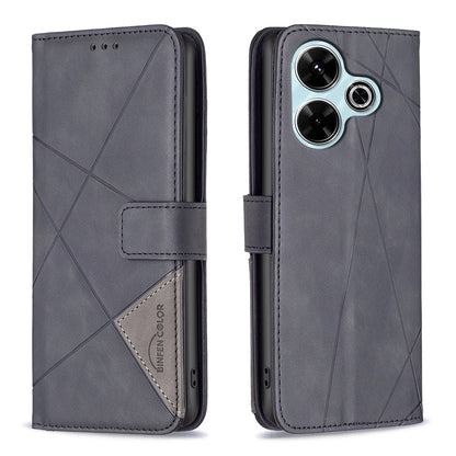 Xiaomi Poco M6 4G Rhombus Texture Leather Phone Case with Magnetic Buckle and Card Holder