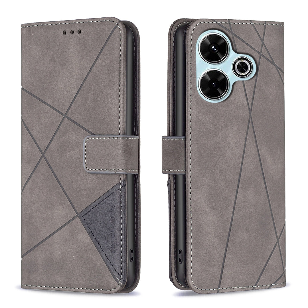 Xiaomi Poco M6 4G Rhombus Texture Leather Phone Case with Magnetic Buckle and Card Holder