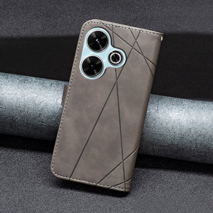 Xiaomi Poco M6 4G Rhombus Texture Leather Phone Case with Magnetic Buckle and Card Holder