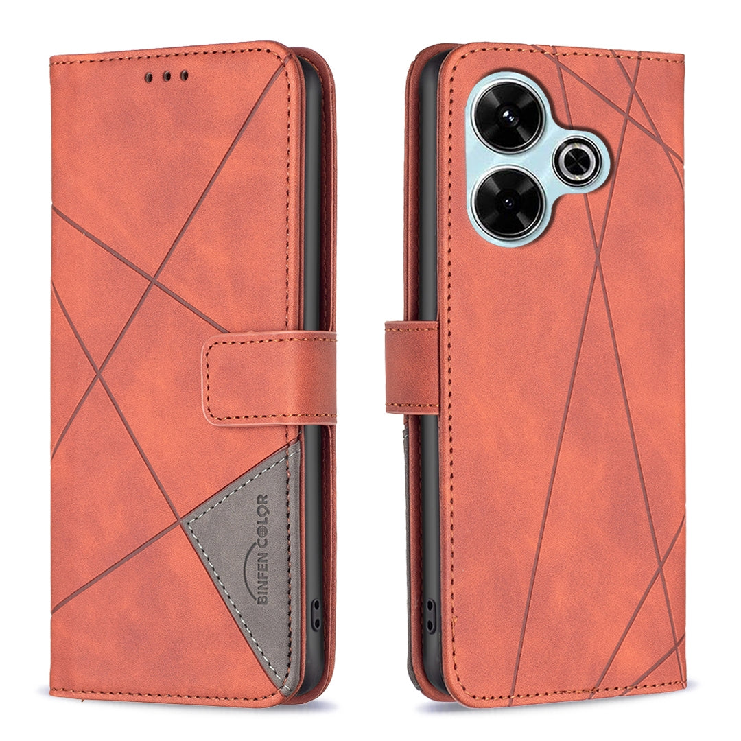 Xiaomi Poco M6 4G Rhombus Texture Leather Phone Case with Magnetic Buckle and Card Holder