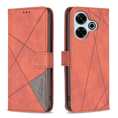 Xiaomi Poco M6 4G Rhombus Texture Leather Phone Case with Magnetic Buckle and Card Holder