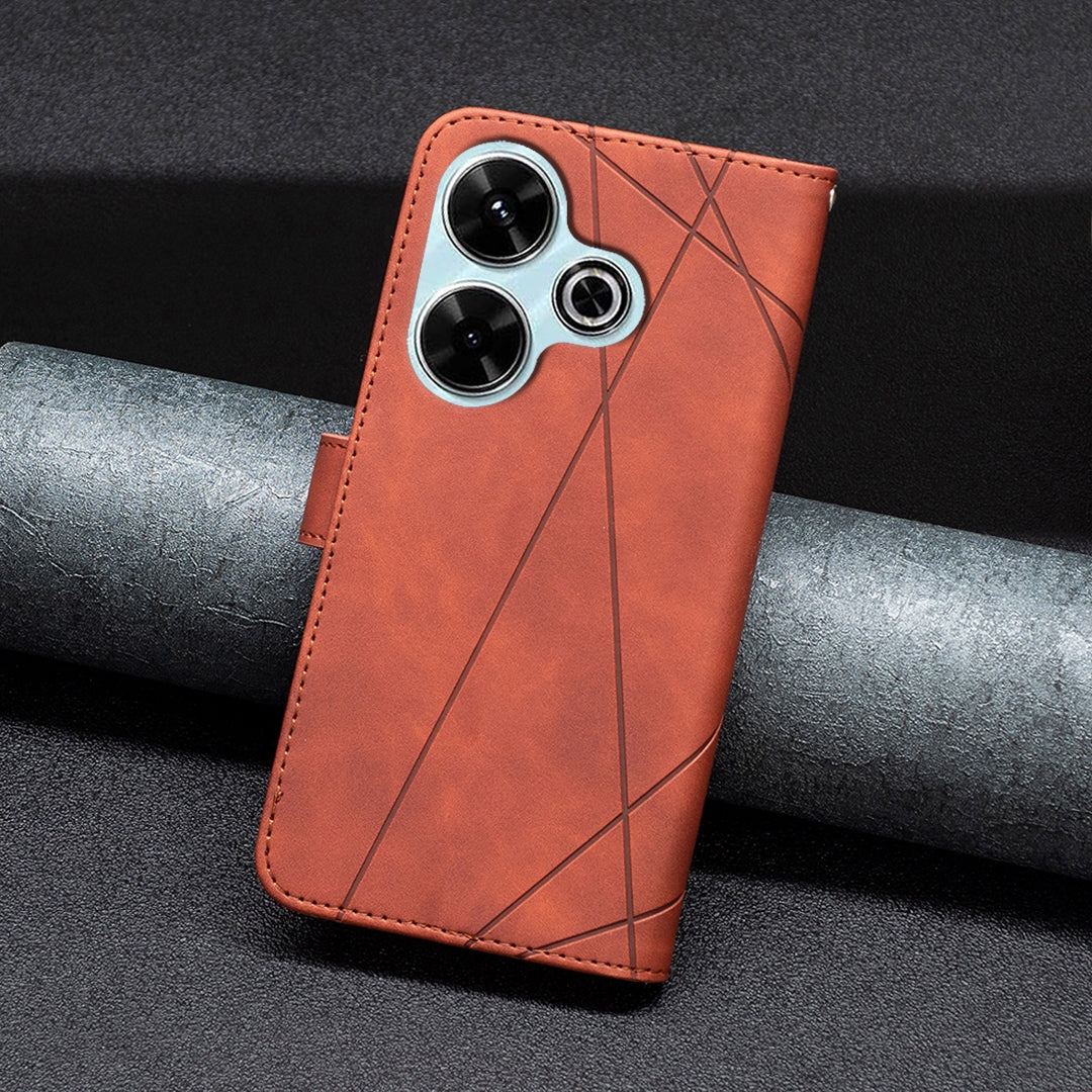 Xiaomi Poco M6 4G Rhombus Texture Leather Phone Case with Magnetic Buckle and Card Holder