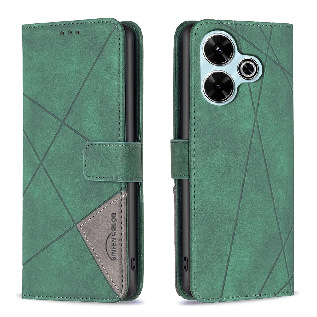 Xiaomi Poco M6 4G Rhombus Texture Leather Phone Case with Magnetic Buckle and Card Holder