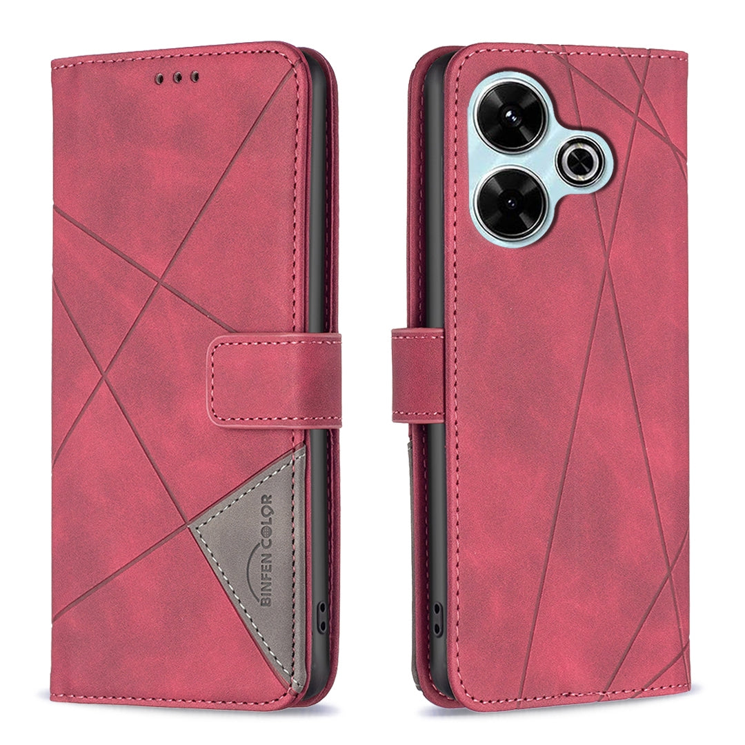 Xiaomi Poco M6 4G Rhombus Texture Leather Phone Case with Magnetic Buckle and Card Holder