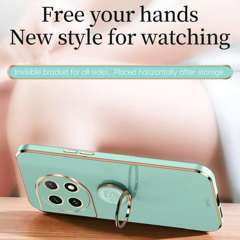 OnePlus 11 Tough TPU Phone Case with 6D Electroplate, Straight Edge Design, and Comfortable Ring Holder