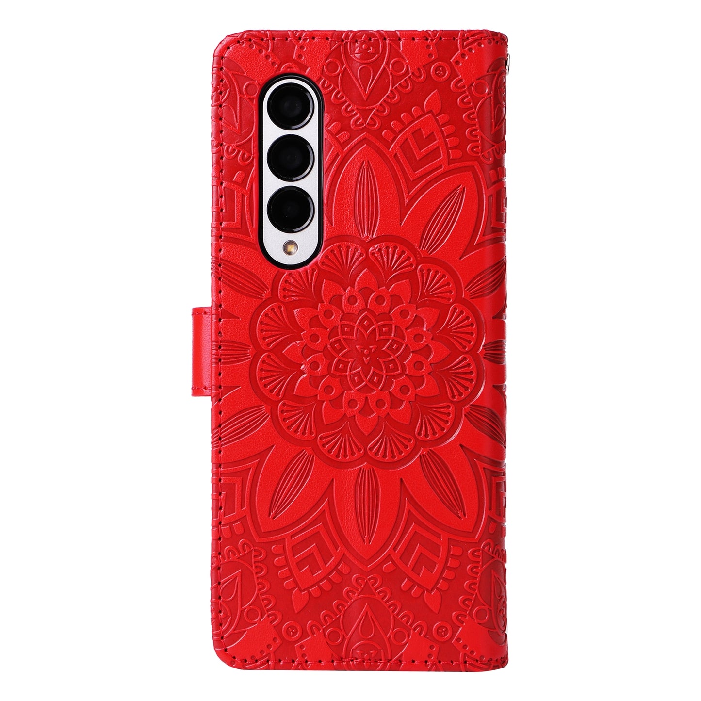 Samsung Galaxy Z Fold3 5G Sunflower Embossed Leather Wallet Phone Case with Kickstand and Card Holder