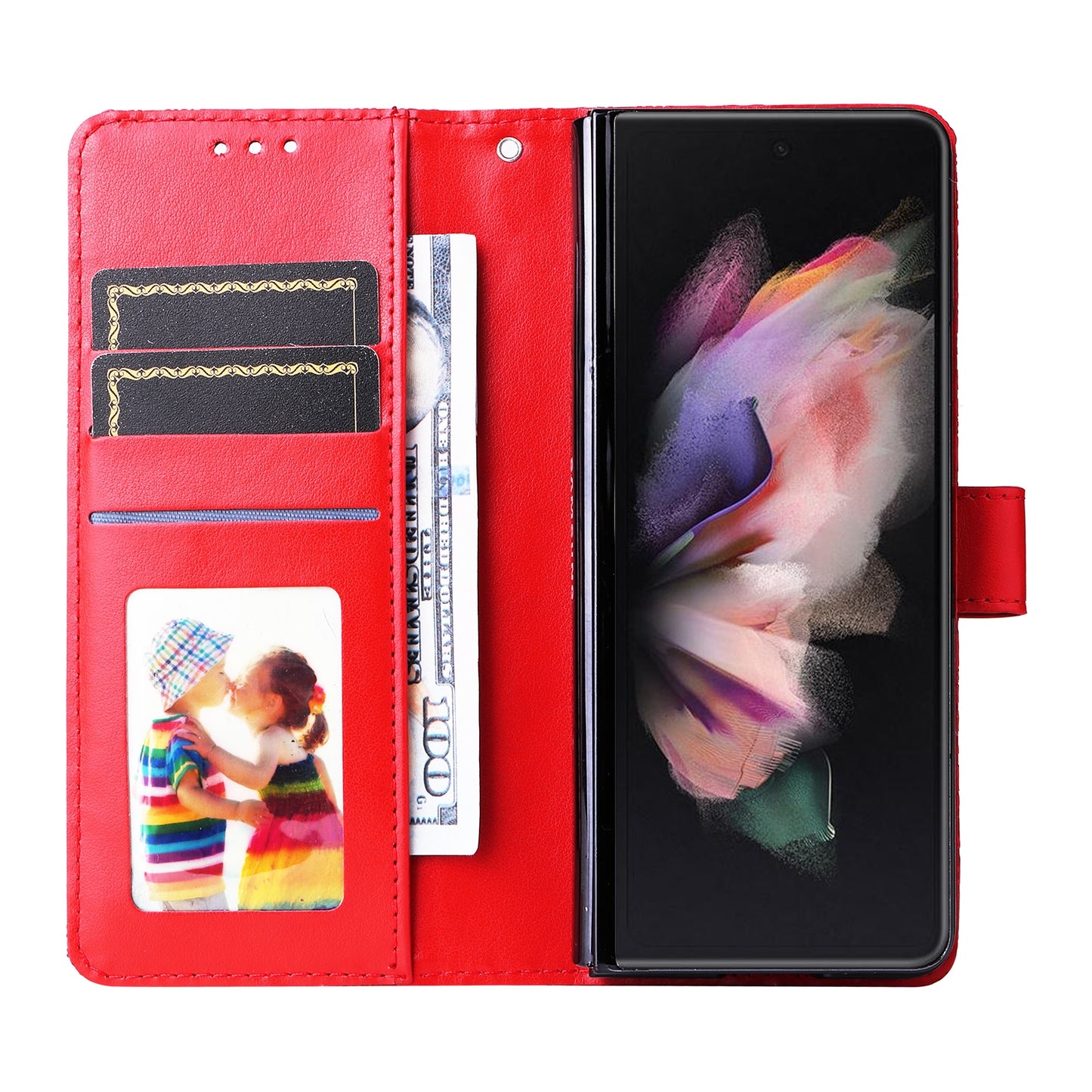 Samsung Galaxy Z Fold3 5G Sunflower Embossed Leather Wallet Phone Case with Kickstand and Card Holder