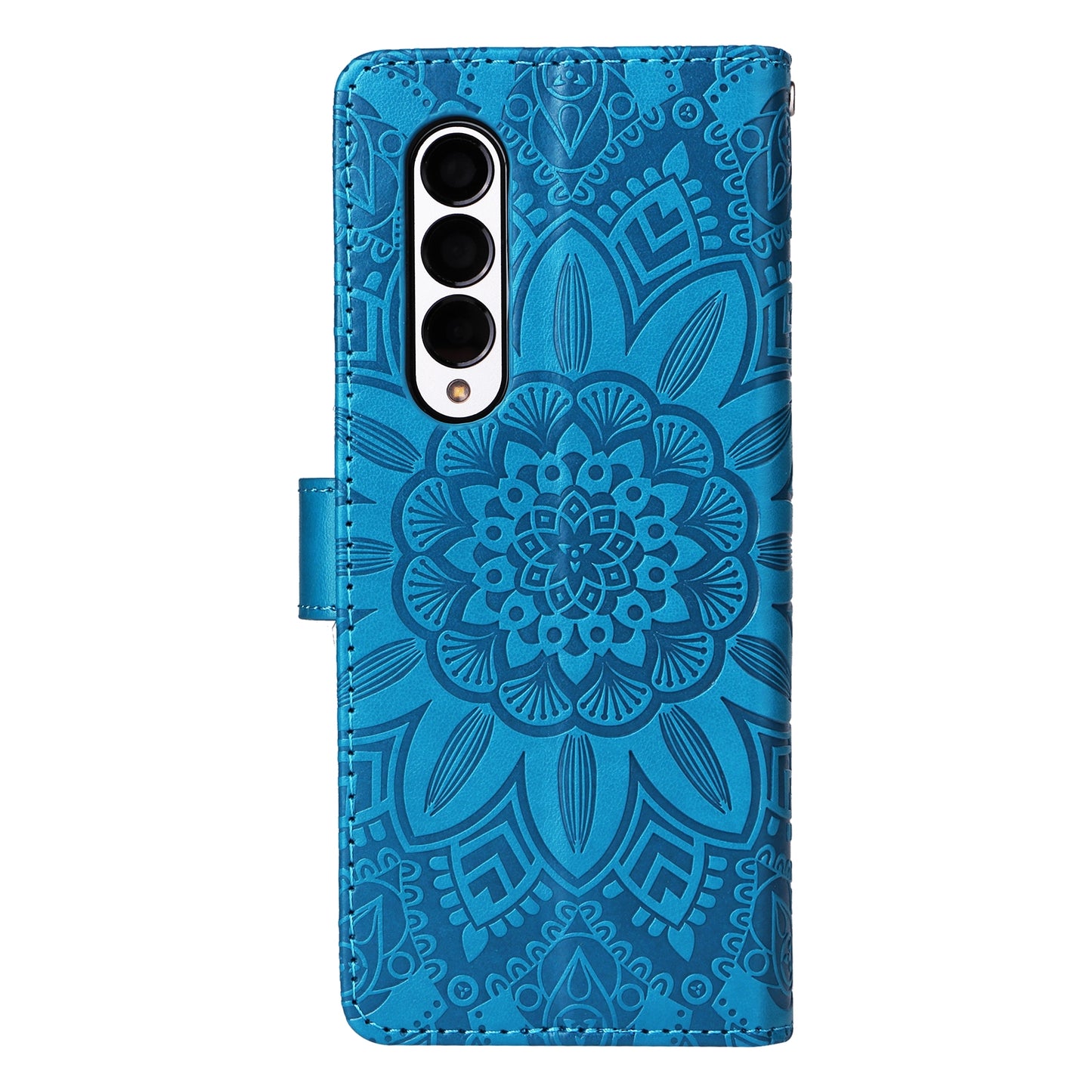 Samsung Galaxy Z Fold3 5G Sunflower Embossed Leather Wallet Phone Case with Kickstand and Card Holder