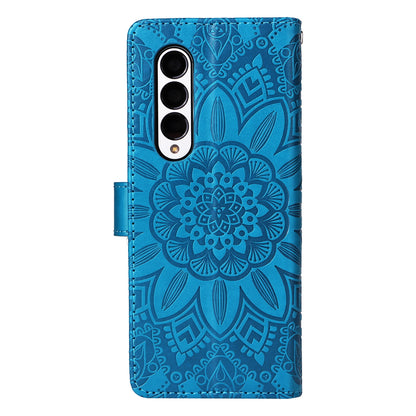 Samsung Galaxy Z Fold3 5G Sunflower Embossed Leather Wallet Phone Case with Kickstand and Card Holder