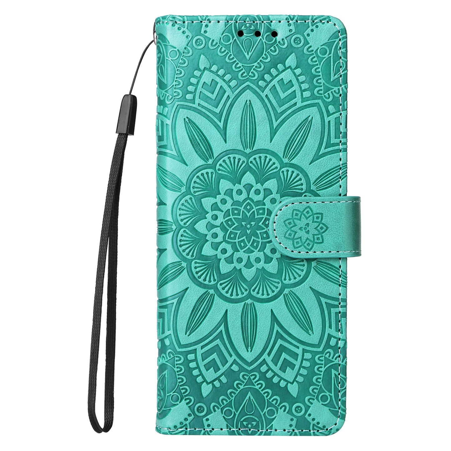 Samsung Galaxy Z Fold3 5G Sunflower Embossed Leather Wallet Phone Case with Kickstand and Card Holder