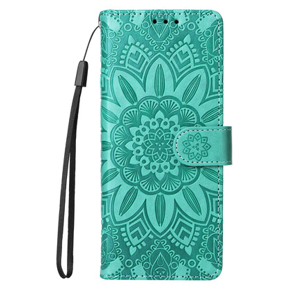 Samsung Galaxy Z Fold3 5G Sunflower Embossed Leather Wallet Phone Case with Kickstand and Card Holder