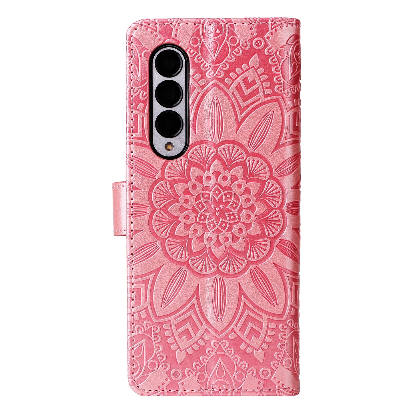 Samsung Galaxy Z Fold3 5G Sunflower Embossed Leather Wallet Phone Case with Kickstand and Card Holder