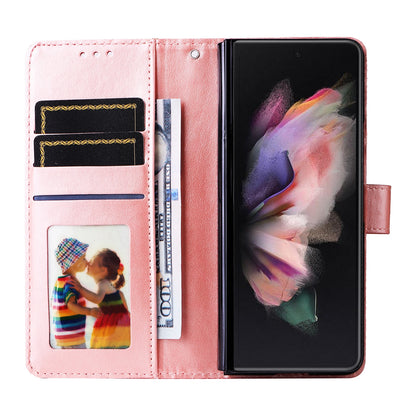 Samsung Galaxy Z Fold3 5G Sunflower Embossed Leather Wallet Phone Case with Kickstand and Card Holder