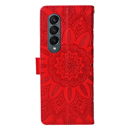 Samsung Galaxy Z Fold4 5G Sunflower Embossed Leather Wallet Phone Case with Kickstand and Card Holder