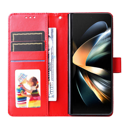 Samsung Galaxy Z Fold4 5G Sunflower Embossed Leather Wallet Phone Case with Kickstand and Card Holder