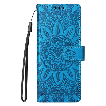 Samsung Galaxy Z Fold4 5G Sunflower Embossed Leather Wallet Phone Case with Kickstand and Card Holder