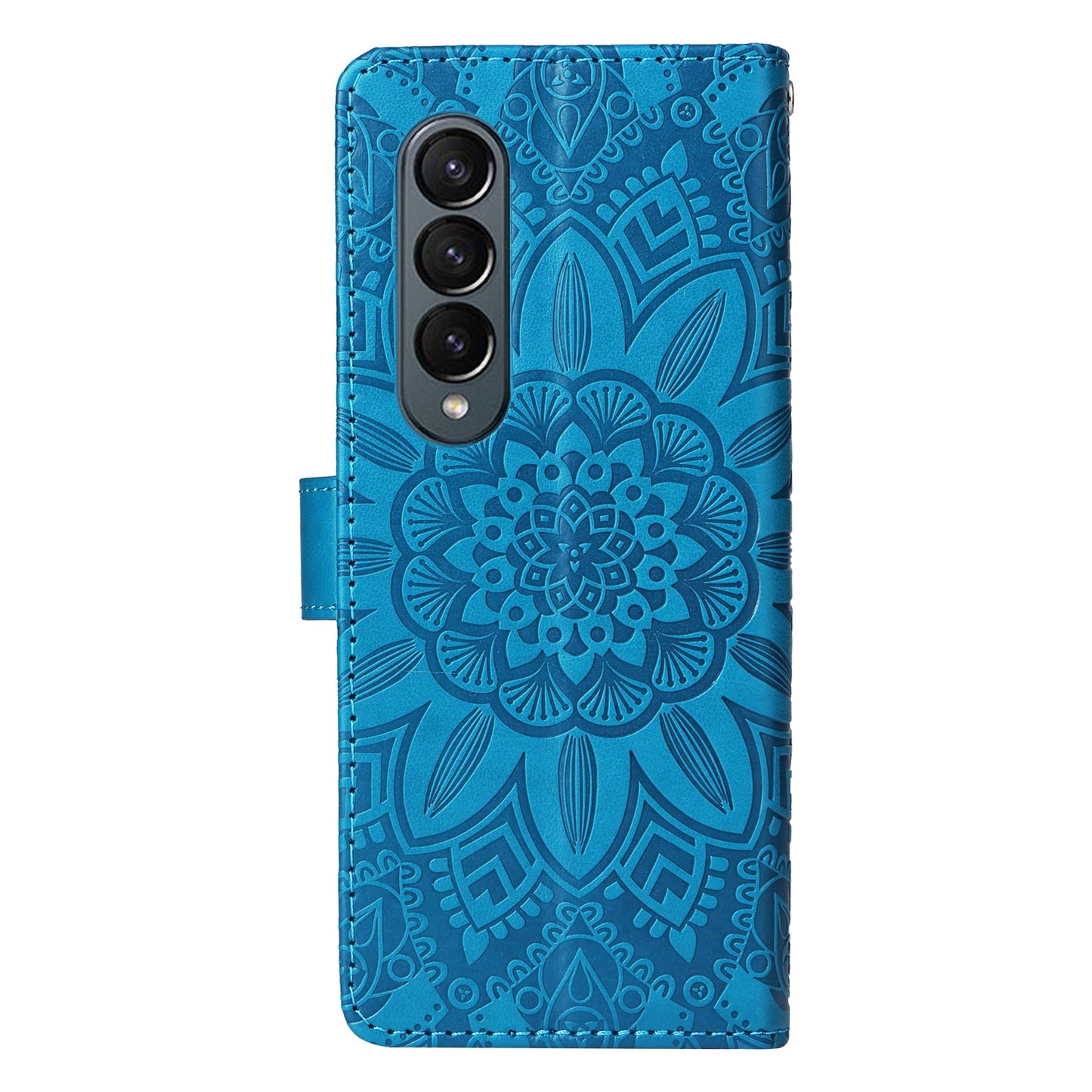 Samsung Galaxy Z Fold4 5G Sunflower Embossed Leather Wallet Phone Case with Kickstand and Card Holder