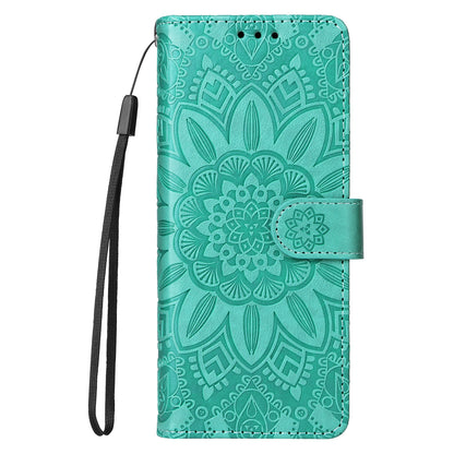 Samsung Galaxy Z Fold4 5G Sunflower Embossed Leather Wallet Phone Case with Kickstand and Card Holder