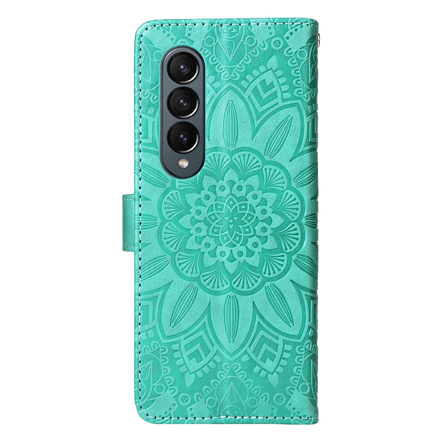 Samsung Galaxy Z Fold4 5G Sunflower Embossed Leather Wallet Phone Case with Kickstand and Card Holder