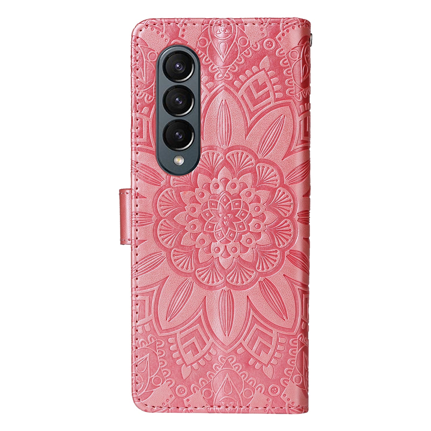 Samsung Galaxy Z Fold4 5G Sunflower Embossed Leather Wallet Phone Case with Kickstand and Card Holder