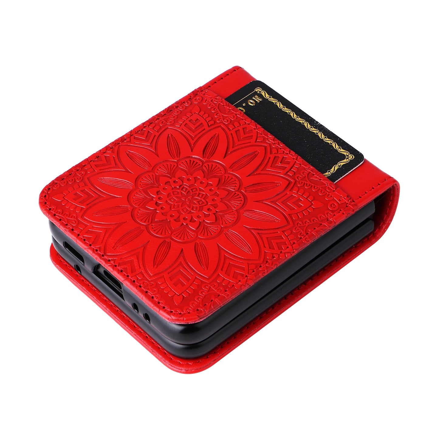 Samsung Galaxy Z Flip3 5G Sunflower Embossed Leather Wallet Phone Case with Kickstand and Card Holder