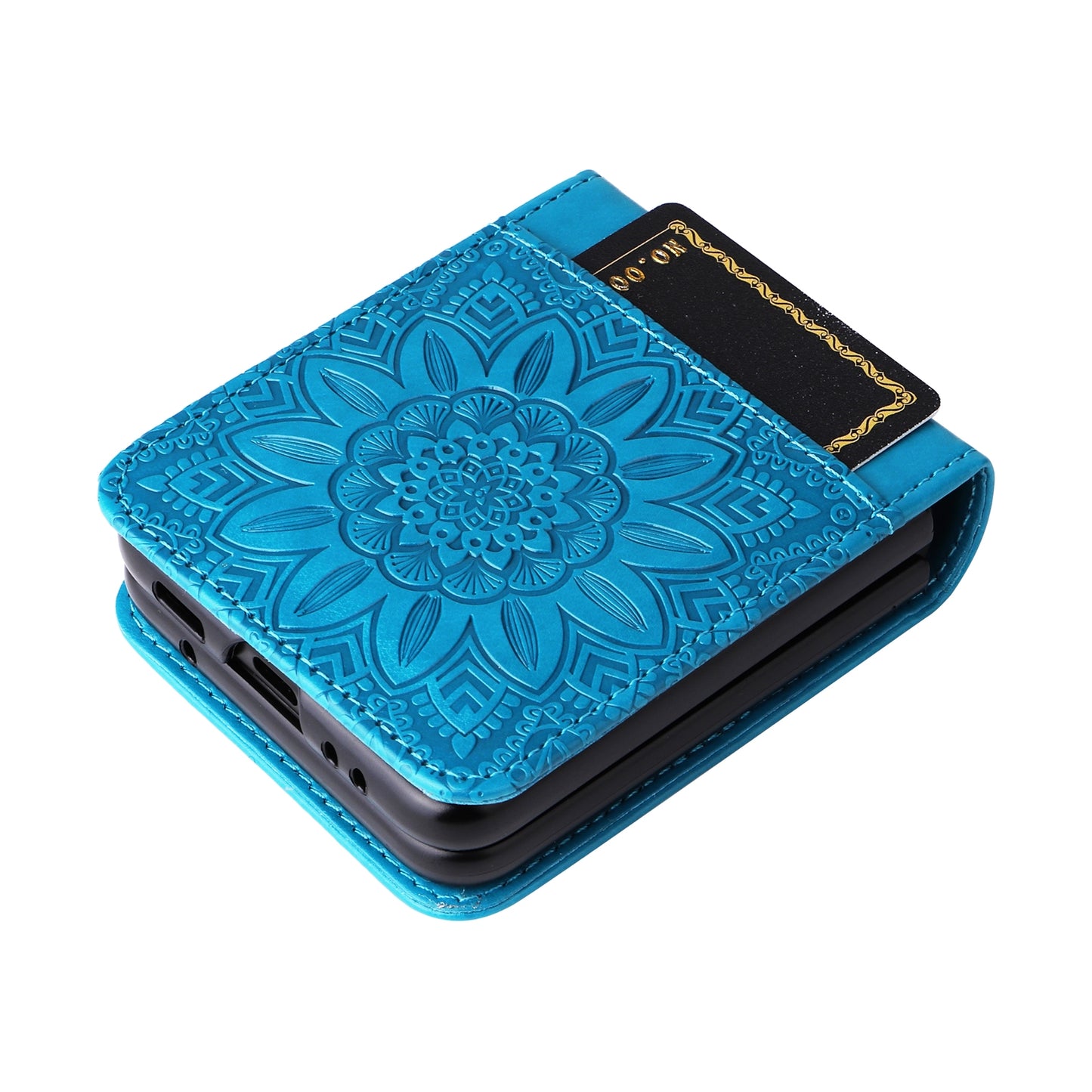 Samsung Galaxy Z Flip3 5G Sunflower Embossed Leather Wallet Phone Case with Kickstand and Card Holder