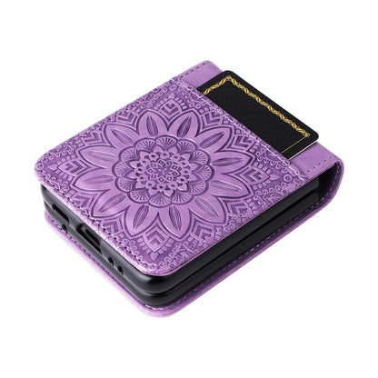 Samsung Galaxy Z Flip3 5G Sunflower Embossed Leather Wallet Phone Case with Kickstand and Card Holder