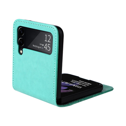 Samsung Galaxy Z Flip3 5G Sunflower Embossed Leather Wallet Phone Case with Kickstand and Card Holder