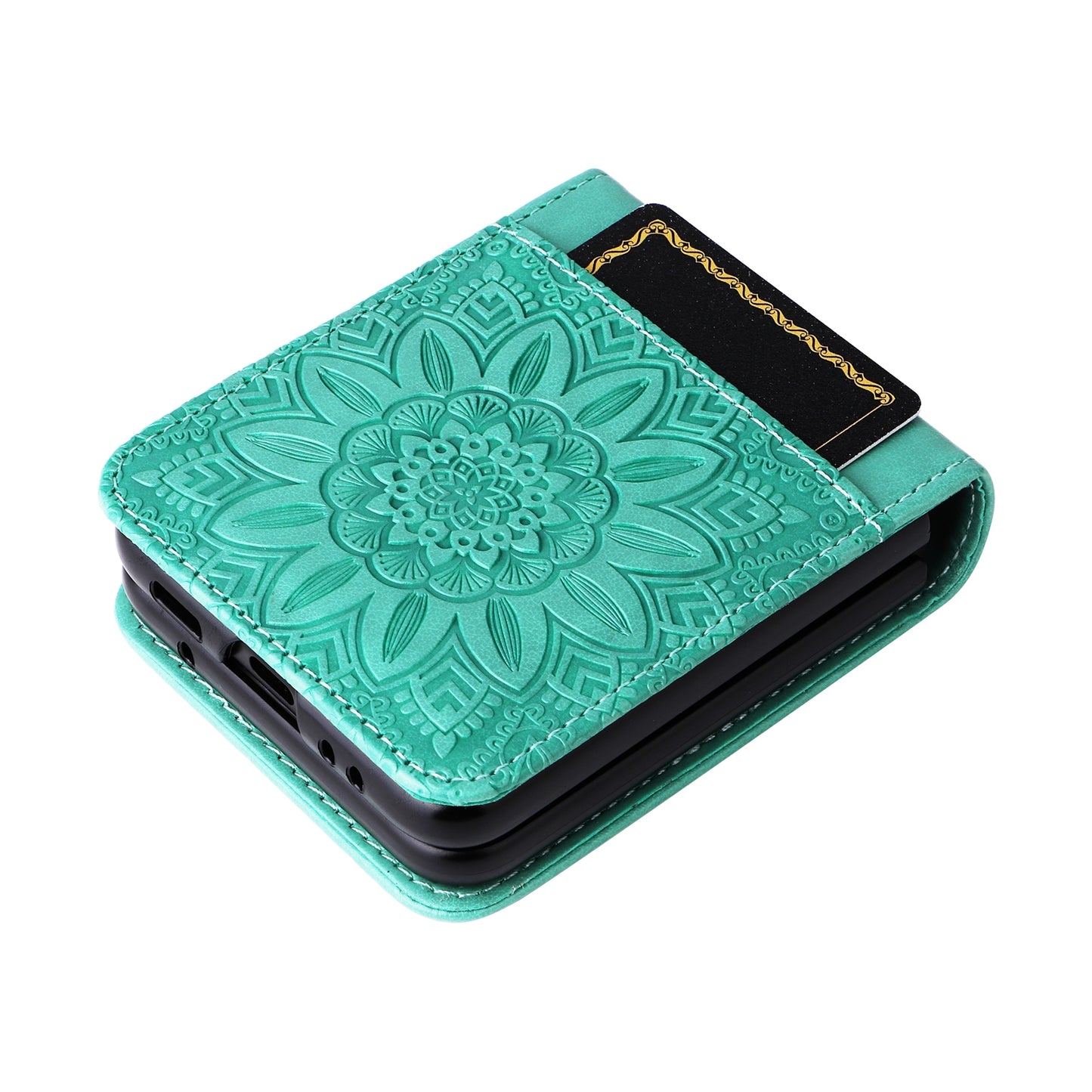 Samsung Galaxy Z Flip3 5G Sunflower Embossed Leather Wallet Phone Case with Kickstand and Card Holder