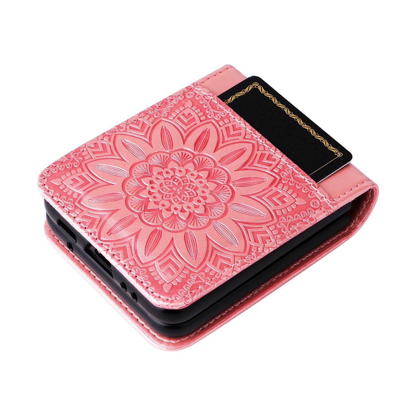 Samsung Galaxy Z Flip3 5G Sunflower Embossed Leather Wallet Phone Case with Kickstand and Card Holder