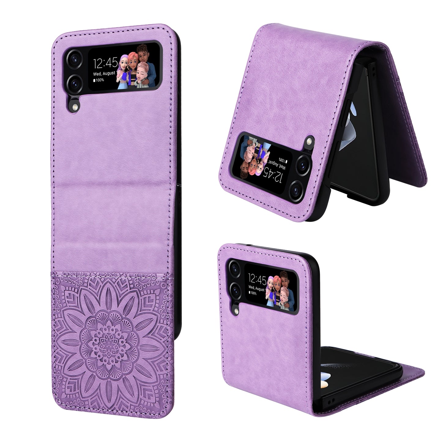 Samsung Galaxy Z Flip4 5G Sunflower Embossed Leather Wallet Phone Case with Kickstand and Card Holder