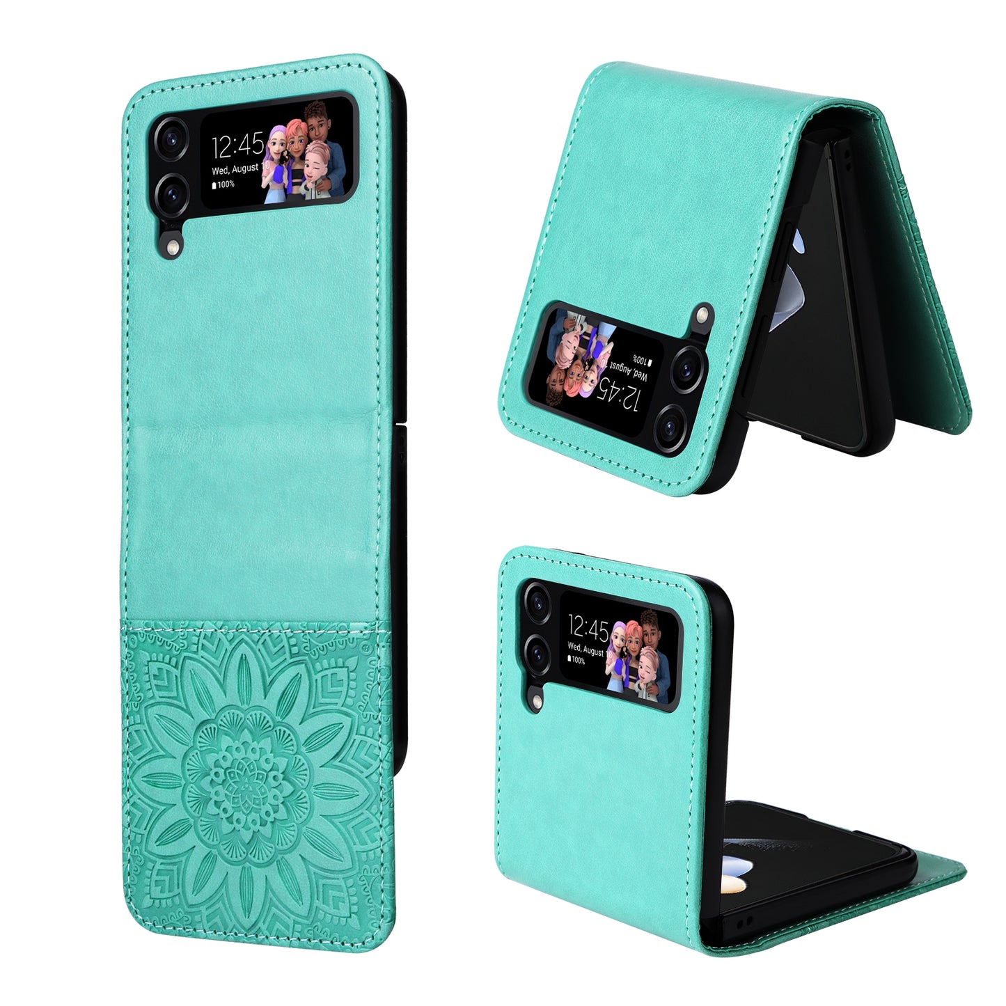 Samsung Galaxy Z Flip4 5G Sunflower Embossed Leather Wallet Phone Case with Kickstand and Card Holder