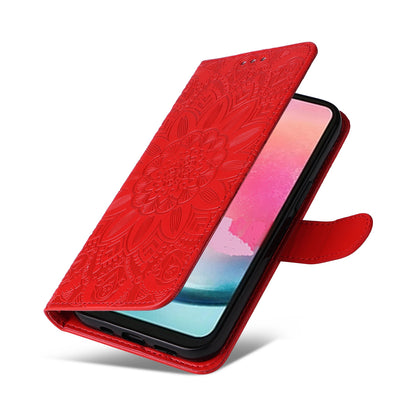 Samsung Galaxy A24 4G Sunflower Embossed Leather Wallet Phone Case with Kickstand and Card Holder