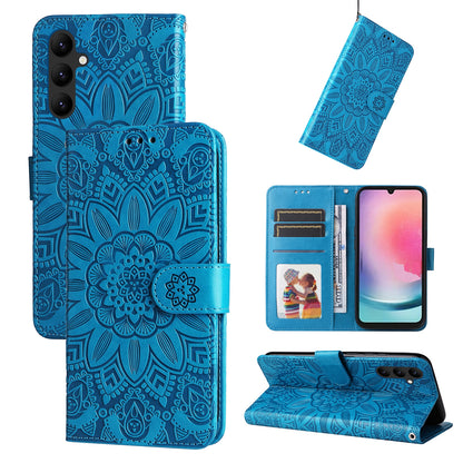 Samsung Galaxy A24 4G Sunflower Embossed Leather Wallet Phone Case with Kickstand and Card Holder