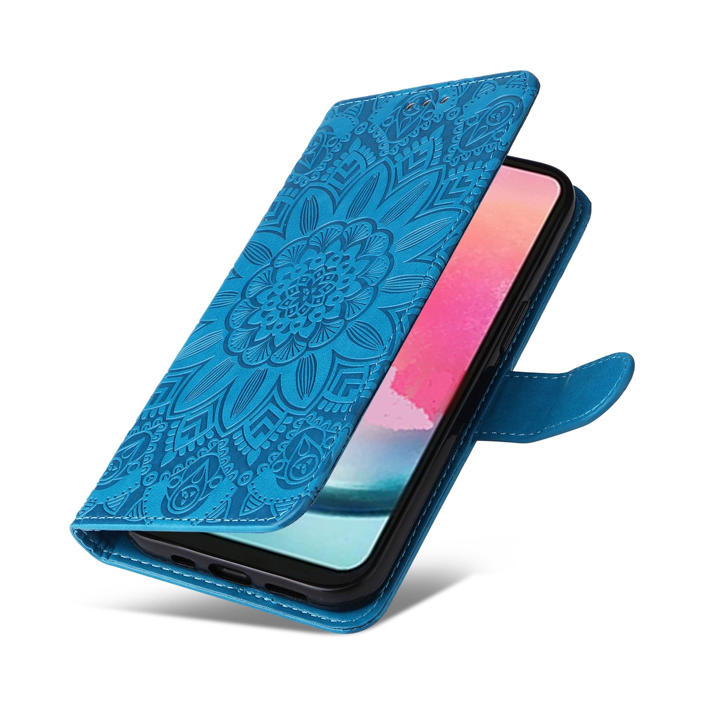 Samsung Galaxy A24 4G Sunflower Embossed Leather Wallet Phone Case with Kickstand and Card Holder