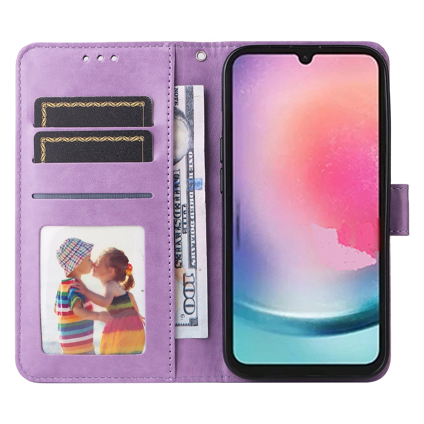 Samsung Galaxy A24 4G Sunflower Embossed Leather Wallet Phone Case with Kickstand and Card Holder