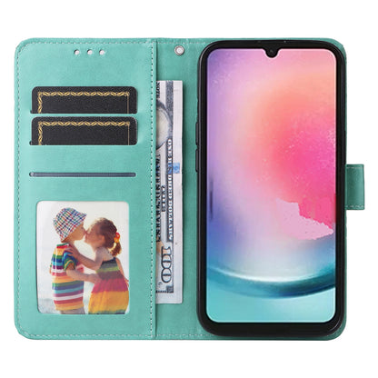 Samsung Galaxy A24 4G Sunflower Embossed Leather Wallet Phone Case with Kickstand and Card Holder