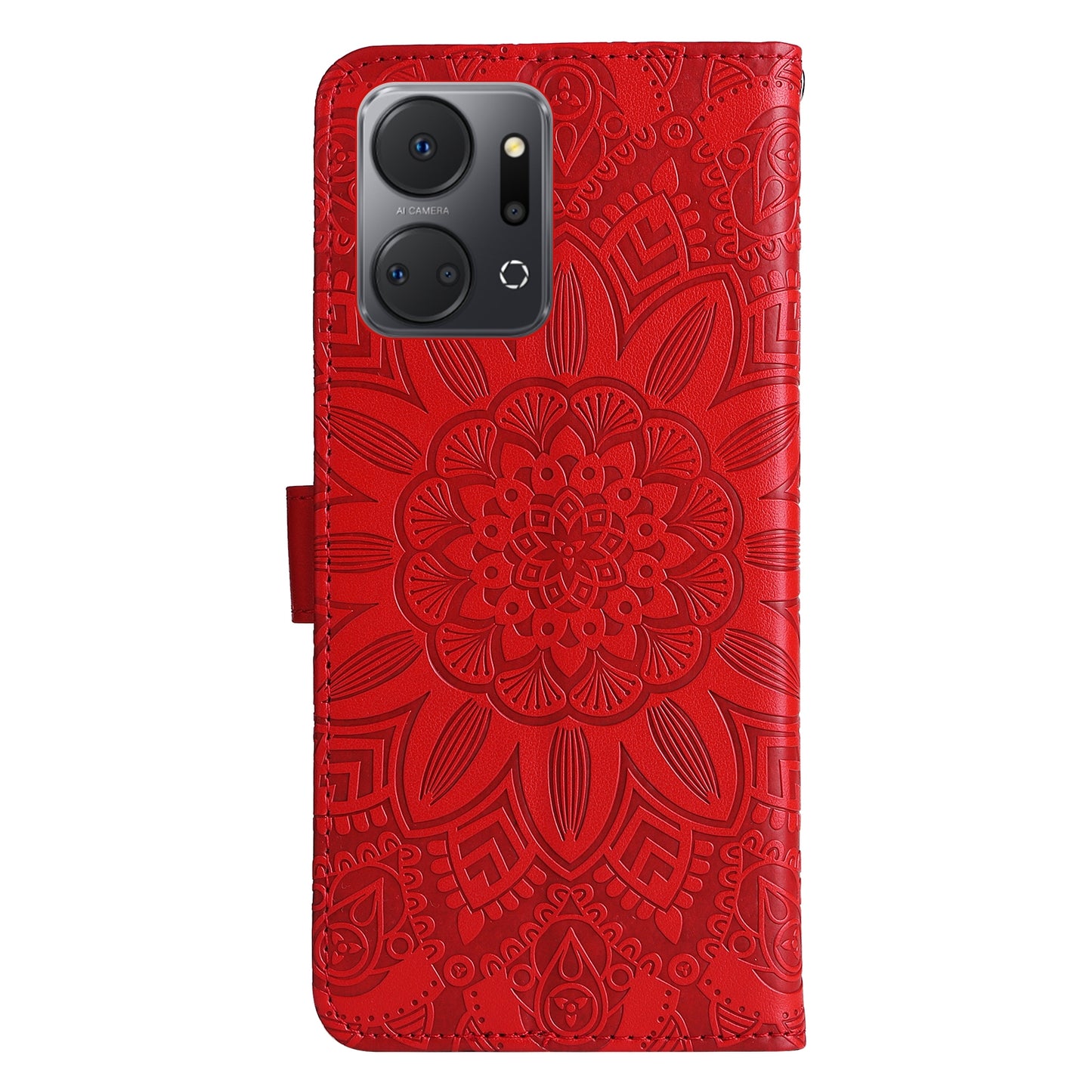 Honor X7a Sunflower Embossed Leather Wallet Phone Case with Kickstand and Card Holder