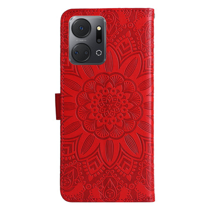 Honor X7a Sunflower Embossed Leather Wallet Phone Case with Kickstand and Card Holder