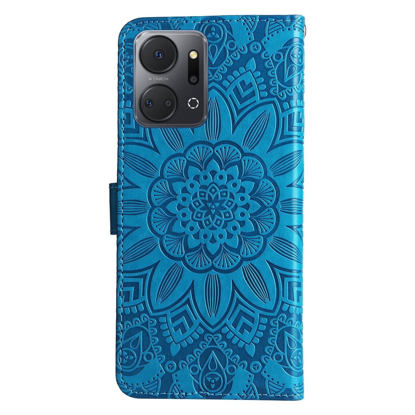 Honor X7a Sunflower Embossed Leather Wallet Phone Case with Kickstand and Card Holder