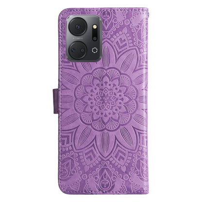 Honor X7a Sunflower Embossed Leather Wallet Phone Case with Kickstand and Card Holder