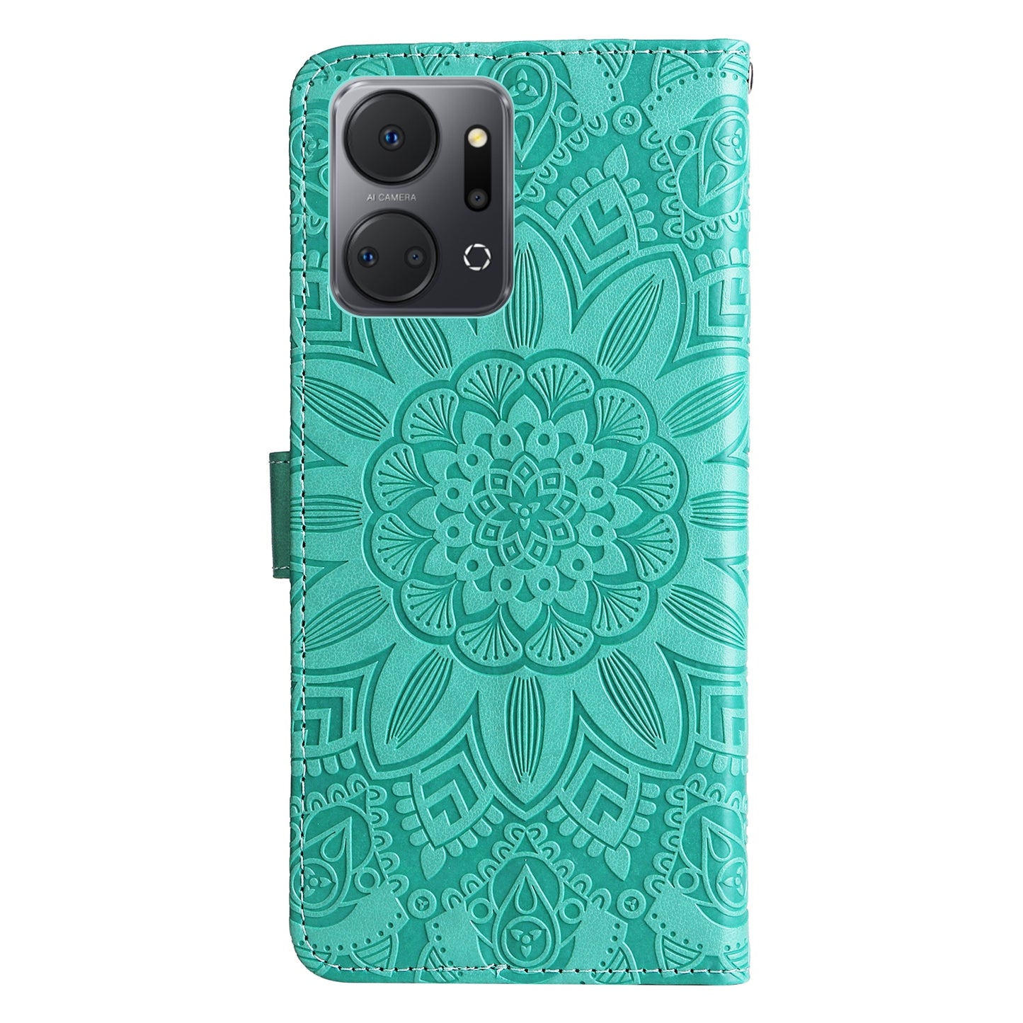 Honor X7a Sunflower Embossed Leather Wallet Phone Case with Kickstand and Card Holder