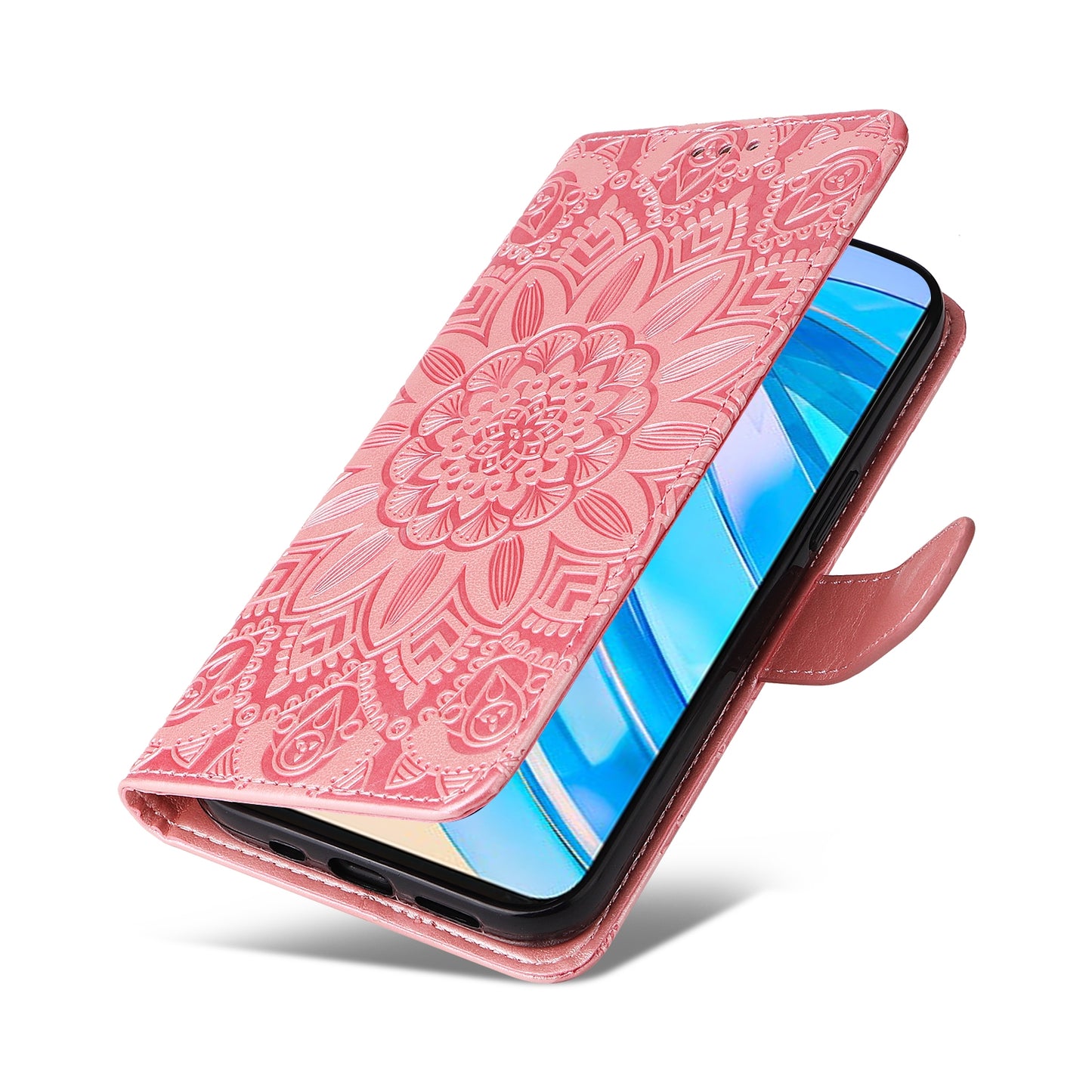 Honor X8a Sunflower Embossed Leather Wallet Phone Case with Kickstand and Card Holder