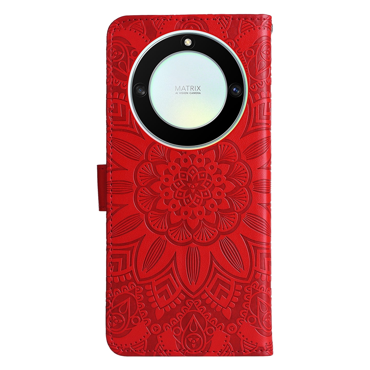 Honor Magic5 Lite Sunflower Embossed Leather Wallet Phone Case with Kickstand and Card Holder