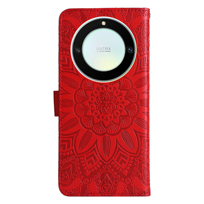 Honor Magic5 Lite Sunflower Embossed Leather Wallet Phone Case with Kickstand and Card Holder