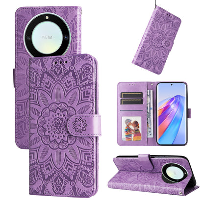 Honor X9a Sunflower Embossed Leather Wallet Phone Case with Kickstand and Card Holder